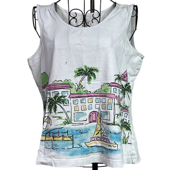 Adonna Ladies Summer Beach Scene Graphic Summer Tank Top Size 8-10 Medium - Picture 1 of 12
